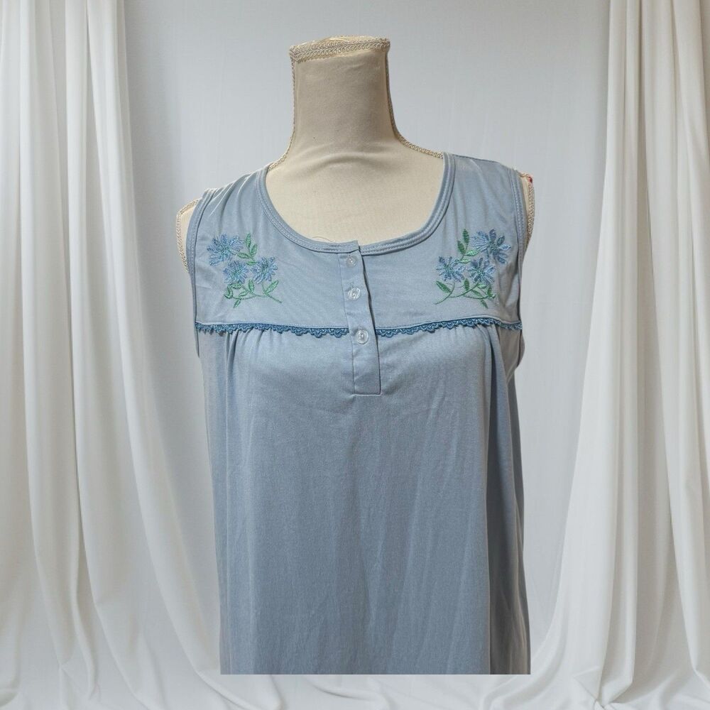 LATI FASHION Size Large Nightgown Sleeveless Floral Baby‎ Blue Powder - Picture 3 of 9